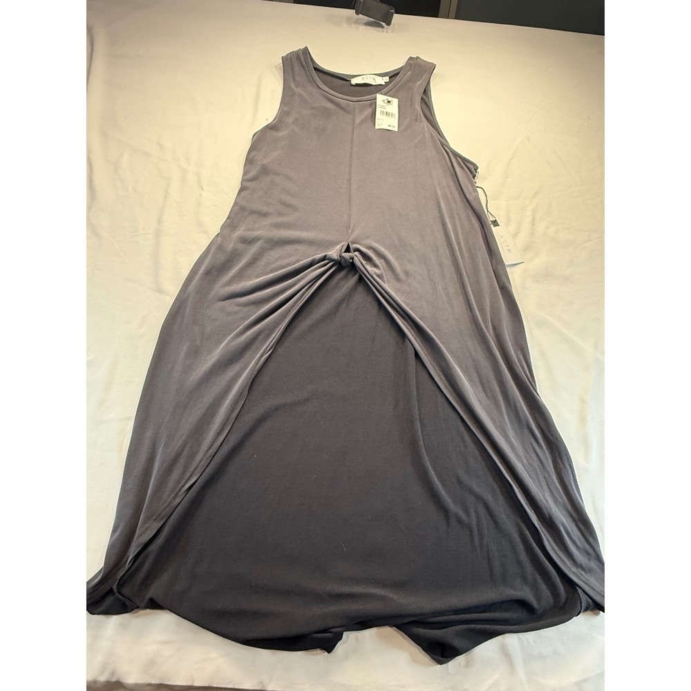 ASTR The Label Charcoal Grey Front Knot High Low Sleeveless Top AT12327 L NEW